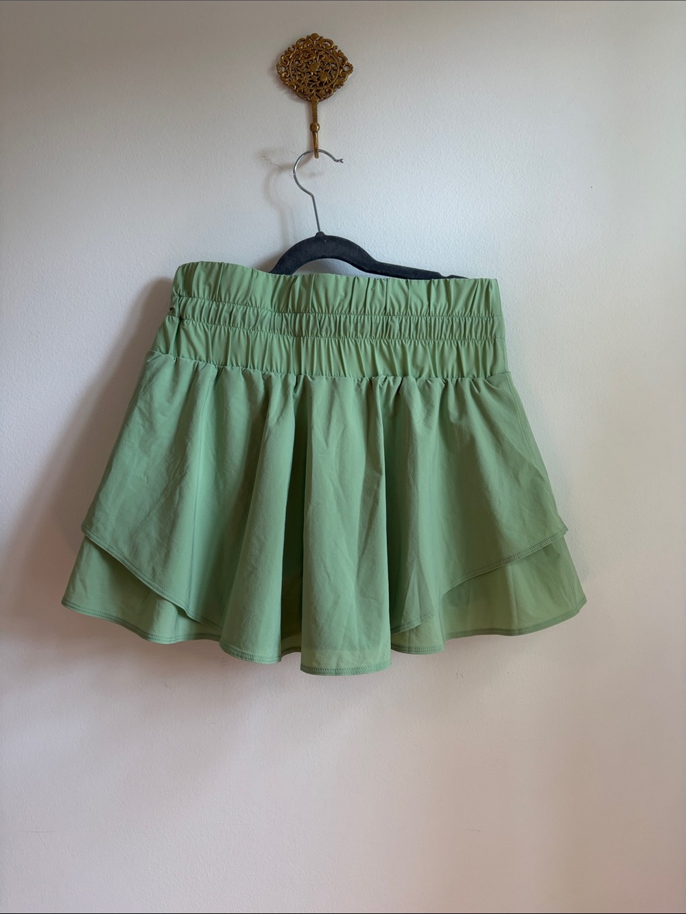 JoyLab Sage Green Tiered Skater Mini Skirt with Built-in Biker Shorts - Picture 2 of 5